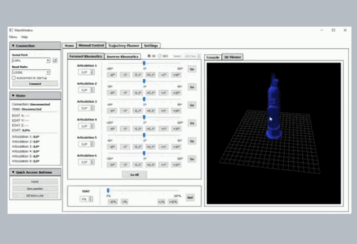 Screenshot of Asgard software controlling a robot arm
